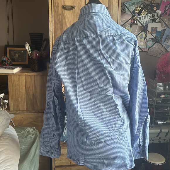 Alfani Blue & White Striped Button Down Shirt - Medium - Picture 3 of 5